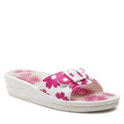 Klapki Scholl. Białe klapki damskie Scholl, bez wzorów, bez obcasa, bez zapięcia. Za 159.99 zł.