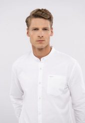Koszula ze stójką, Slim Fit, K-LANGE. Białe koszule męskie Volcano, l, bez wzorów, z bawełny, klasyczne, bez kołnierzyka, bez ramiączek. Za 149.99 zł.
