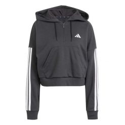 Bluza Adidas Sport W 3S Ft Qz Hd Damskie. Czarne bluzy damskie Adidas, l, bez wzorów, z bawełny, sportowe, bez ramiączek, z kapturem. Za 199.00 zł.