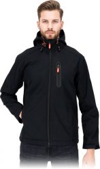 Reis Męska kurtka ochronna softshell zamek błyskawiczny kaptur stały ściągany troczki trójwarstwowa tkanina ochrona przed deszczem wiatrem czarno-czer. Brązowe kurtki męskie Reis, m, bez wzorów, z softshellu, bez kaptura. Za 92.92 zł.