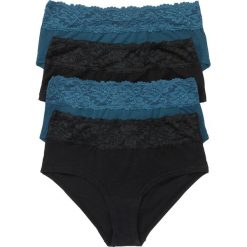 Figi maxi panty (4 pary). Czarne majtki damskie bonprix, z koronki. Za 62.99 zł.
