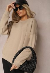 Beżowa Bawełniana Bluza z Łańcuszkiem Eleutia. Brązowe bluzy damskie Renee, bez wzorów, z bawełny, casualowe, bez ramiączek, bez kaptura. Za 79.99 zł.