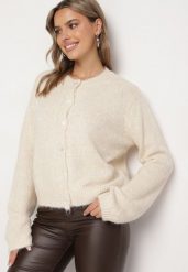 Beżowy Casualowy Kardigan o Klasycznym Kroju Riathiel. Brązowe kardigany damskie Born2be, uniwersalny, bez wzorów, z jeansu, eleganckie, bez kołnierzyka. Za 169.99 zł.