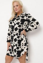 Biało-Czarna Sukienka Koszulowa z Abstrakcyjnym Wzorem i Podwijanymi Rękawami Grailuna. Białe sukienki damskie Born2be, plus size, bez wzorów, bez kołnierzyka, plus size, bez ramiączek, midi, koszulowe. Za 89.99 zł.