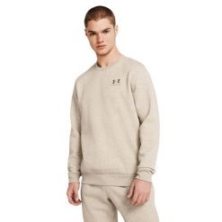 Bluza męska Under Armour Essential Fleece Crew. Brązowe bluzy męskie Under Armour, m, bez wzorów, sportowe, bez ramiączek, bez kaptura. Za 239.99 zł.