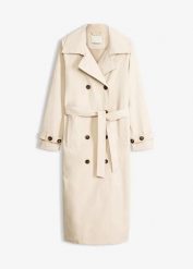 Trencz z podszewką. Brązowe płaszcze damskie bonprix, bez wzorów, eleganckie, bez kołnierzyka, bez kaptura. Za 219.99 zł.