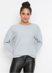 "Sweter w prążek ""oversize""". Niebieskie swetry nierozpinane damskie bonprix, bez wzorów, bez kołnierzyka, bez ramiączek. Za 112.99 zł.