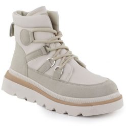 Botki damskie na platformie beżowe NEWS 9247. Brązowe botki damskie NEWS, bez wzorów, ze skóry ekologicznej, eleganckie, bez obcasa, na platformie, bez zapięcia. Za 79.99 zł.