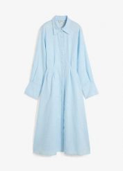 Sukienka szmizjerka z czystego lnu. Niebieskie sukienki damskie bonprix, bez wzorów, bez kołnierzyka, bez ramiączek, szmizjerki. Za 209.99 zł.
