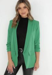 Jasnozielona Marynarka Bez Zapięć z Ozdobnym Marszczeniem i Imitacją Kieszeni Phelotis. Zielone marynarki i żakiety damskie Born2be, z aplikacjami, z tkaniny, eleganckie, bez kołnierzyka, bez ramiączek. Za 89.99 zł.
