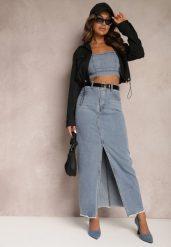 Niebieska Spódnica Jeansowa Maxi z Paskiem Mullese. Niebieskie spódnice damskie Renee, s, bez wzorów, z jeansu, klasyczne, z podwyższonym stanem, maxi. Za 44.99 zł.