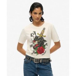 Damska koszulka na co dzień Superdry Neo Trad Tattoo. Białe koszulki sportowe damskie Superdry, bez wzorów, bez ramiączek. W wyprzedaży za 141.75 zł.