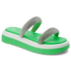 Zielone Klapki Sca'Viola Eleganckie Obuwie Damskie Z Cyrkoniami. Zielone klapki damskie Sca'viola, na lato, bez wzorów, eleganckie, bez obcasa, bez zapięcia. Za 159.00 zł.