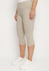 Beżowe Spodnie z Bawełny o Kroju Capri Dolonisa. Brązowe spodnie materiałowe damskie Born2be, bez wzorów, z bawełny, eleganckie. Za 79.99 zł.