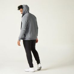Bluza na zamek z kapturem męska Domyos Gym & Pilates 100. Szare bluzy męskie DOMYOS, m, bez wzorów, z bawełny, z kapturem, na fitness i siłownię. Za 89.99 zł.