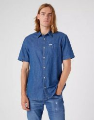 WRANGLER SS 1 PKT SHIRT MĘSKA KOSZULA JEANSOWA DARK STONE W5K05K96N 112330854. Koszule męskie Wrangler, m, bez wzorów, z jeansu, bez kołnierzyka, bez ramiączek. Za 149.99 zł.