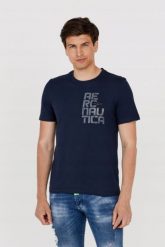 AERONAUTICA MILITARE Granatowy t-shirt męski. Niebieskie t-shirty męskie Aeronautica Militare, m, bez wzorów, bez kołnierzyka, bez ramiączek. W wyprzedaży za 299.99 zł.
