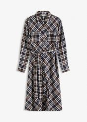 Szmizjerka z miękkiej flaneli. Białe sukienki damskie bonprix, bez wzorów, z bawełny, bez kołnierzyka, bez ramiączek, koszulowe. Za 139.99 zł.