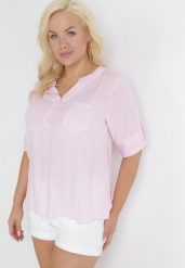 Różowa Bluzka z Wiskozy i Rękawem 3/4 Arerissa. Czerwone bluzki damskie Born2be, l, bez wzorów, z jeansu, bez kołnierzyka, bez ramiączek. Za 54.99 zł.