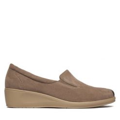 Półbuty Caprice. Brązowe półbuty damskie Caprice, bez wzorów, bez obcasa, na koturnie, bez zapięcia. Za 339.99 zł.