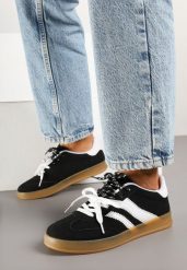 Czarno-Białe Sneakersy Kultowe Tenisówki z Imitacji Zamszu Firlevi. Czarne trampki i tenisówki damskie Born2be, z aplikacjami, z jeansu, bez zapięcia. Za 84.99 zł.