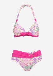 Fuksjowo-Beżowe Bikini z Ozdobnym Wzorem i Paskiem z Klamrą na Figach Uptella. Czerwone bikini Born2be, bez wzorów. Za 74.99 zł.