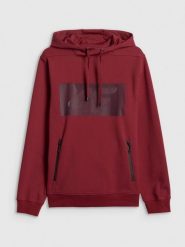 4F Bluza dresowa regular z kapturem męska - czerwona M. Czerwone bluzy sportowe męskie 4F, m, bez wzorów, z bawełny, z kapturem. Za 199.99 zł.