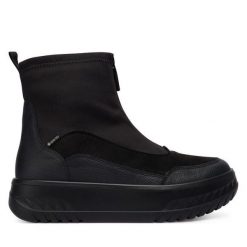 Botki Ara. Czarne botki damskie Ara, bez wzorów, z gore-texu, bez obcasa, na płaskiej podeszwie, bez zapięcia. Za 579.99 zł.