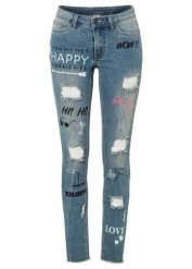Dżinsy skinny, mid waist. Niebieskie jeansy damskie bonprix, bez wzorów, z jeansu, eleganckie. Za 149.99 zł.