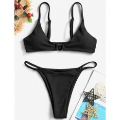 Bikini z ozdobnymi kółeczkami regulowane na lato Mareike. Zielone bikini Intica, bez wzorów. W wyprzedaży za 109.00 zł.