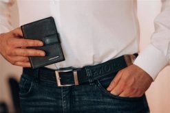 Beltimore męski skórzany pasek szeroki jeans granatowy 520 : Kolory - granatowy, Rozmiar pasków - r.100-115 cm. Niebieskie paski męskie z jeansu. Za 54.90 zł.