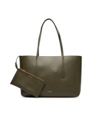 Calvin Klein Torebka Foil Logo Tote W/Pouch LV04F3274G Zielony ciemny. Zielone shopperki damskie Calvin Klein, bez wzorów, ze skóry, bez dodatków. Za 649.99 zł.