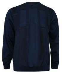 Sweter Męski, Granatowy w Serek -KINGS- Dekolt V-Neck, Czarny Tłoczony Wzór, Klasyczny. Niebieskie swetry męskie Kings, l, bez wzorów, z bawełny, biznesowe, bez kołnierzyka, bez ramiączek. Za 229.00 zł.