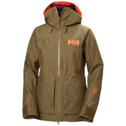 Damska kurtka narciarska Helly Hansen Powderqueen 3.0. Brązowe kurtki sportowe damskie Helly Hansen, bez wzorów, bez ramiączek, bez kaptura, narciarskie. Za 1,836.50 zł.