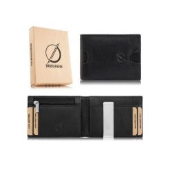Portfel męski skórzany slim mały czarny RFID Brodrene G-11-BL. Czarne portfele męskie bez wzorów, z materiału. Za 39.61 zł.