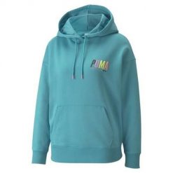 Bluza treningowa damska Puma Swxp Graphic Hoodie TR. Niebieskie bluzy damskie Puma, s, bez wzorów, sportowe, bez ramiączek, z kapturem. Za 403.00 zł.