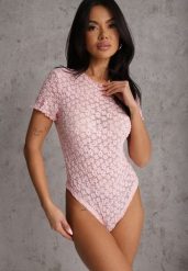 Różowe Body z Koronki z Krótkim Rękawem Dorilie. Czerwone body Renee, bez wzorów, z jeansu. Za 69.99 zł.