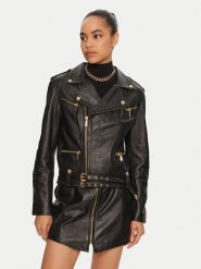 Just Cavalli Kurtka skórzana 77PAVP08 Czarny Loose Fit. Czarne kurtki damskie Just Cavalli, bez wzorów, ze skóry, bez kaptura. Za 3,659.00 zł.