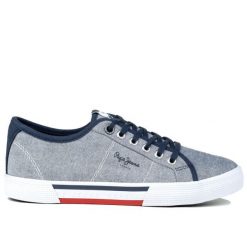 Buty męskie trampki sportowe Pepe Jeans BRADY MEN CHAMBRAY. Białe trampki męskie Pepe Jeans, bez wzorów, z jeansu, sportowe, bez zapięcia. Za 215.00 zł.
