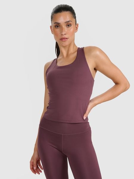 4F Top treningowy szybkoschnący damski - brązowy M. Brązowe koszulki sportowe damskie 4F, m, bez wzorów, z dzianiny, bez ramiączek, na fitness i siłownię. Za 99.99 zł.