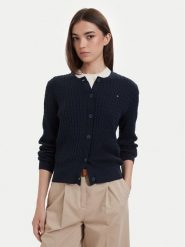 Tommy Hilfiger Kardigan WW0WW43329 Granatowy Regular Fit. Niebieskie kardigany damskie Tommy Hilfiger, xl, bez wzorów, z bawełny, bez kołnierzyka. Za 649.99 zł.