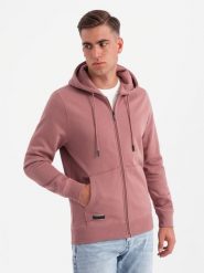 Rozpinana bluza męska dresowa BASIC – ciemnoróżowa V4 OM-SSBZ-0160 - XXL. Czerwone bluzy męskie Ombre Clothing, l, bez wzorów, z dresówki, z kapturem. Za 125.99 zł.