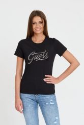GUESS Czarny T-shirt STONES&EMBRO TEE. Czarne t-shirty damskie Guess, s, z aplikacjami, bez kołnierzyka, bez ramiączek. W wyprzedaży za 202.99 zł.