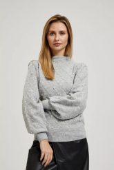 Sweter z bufiastymi rękawiami. Swetry nierozpinane damskie MOODO, l, bez wzorów, z elastanu, bez kołnierzyka, bez ramiączek. W wyprzedaży za 79.99 zł.