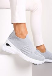 Szare Skarpetkowe Buty Sportowe na Grubej Podeszwie z Metaliczną Wstawką Markan. Szare obuwie sportowe damskie Renee, bez wzorów, bez zapięcia. Za 44.99 zł.