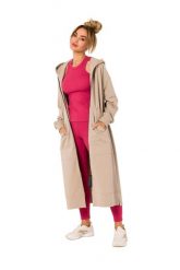 Długa Rozpinana Bluza z Kapturem - Beżowa. Brązowe bluzy damskie MOE, l, bez wzorów, z bawełny, bez ramiączek, z kapturem. Za 387.89 zł.