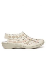 Rieker Sandały 413V8-60 Beżowy. Brązowe sandały damskie Rieker, bez wzorów, ze skóry, bez obcasa, na płaskiej podeszwie, bez zapięcia. Za 189.99 zł.