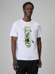 4F T-shirt regular z nadrukiem męski - biały L. Białe t-shirty męskie 4F, l, bez wzorów, z bawełny, bez kołnierzyka, bez ramiączek. Za 79.99 zł.