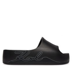 Klapki KARL LAGERFELD. Czarne klapki damskie KARL LAGERFELD, bez wzorów, bez obcasa, bez zapięcia. Za 421.99 zł.