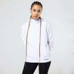 Kurtka do biegania damska Kiprun Run 100 Rain. Białe kurtki sportowe damskie KALENJI, l, bez wzorów, z materiału, bez ramiączek, bez kaptura, do biegania. Za 159.99 zł.